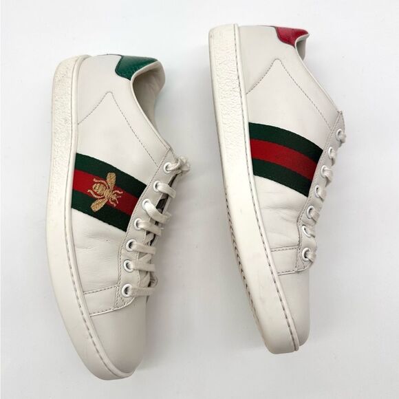 Gucci Ace Bee Embroidered Sneakers White leather Web Stripe EU 37.5 US 7.5 - Picture 5 of 12